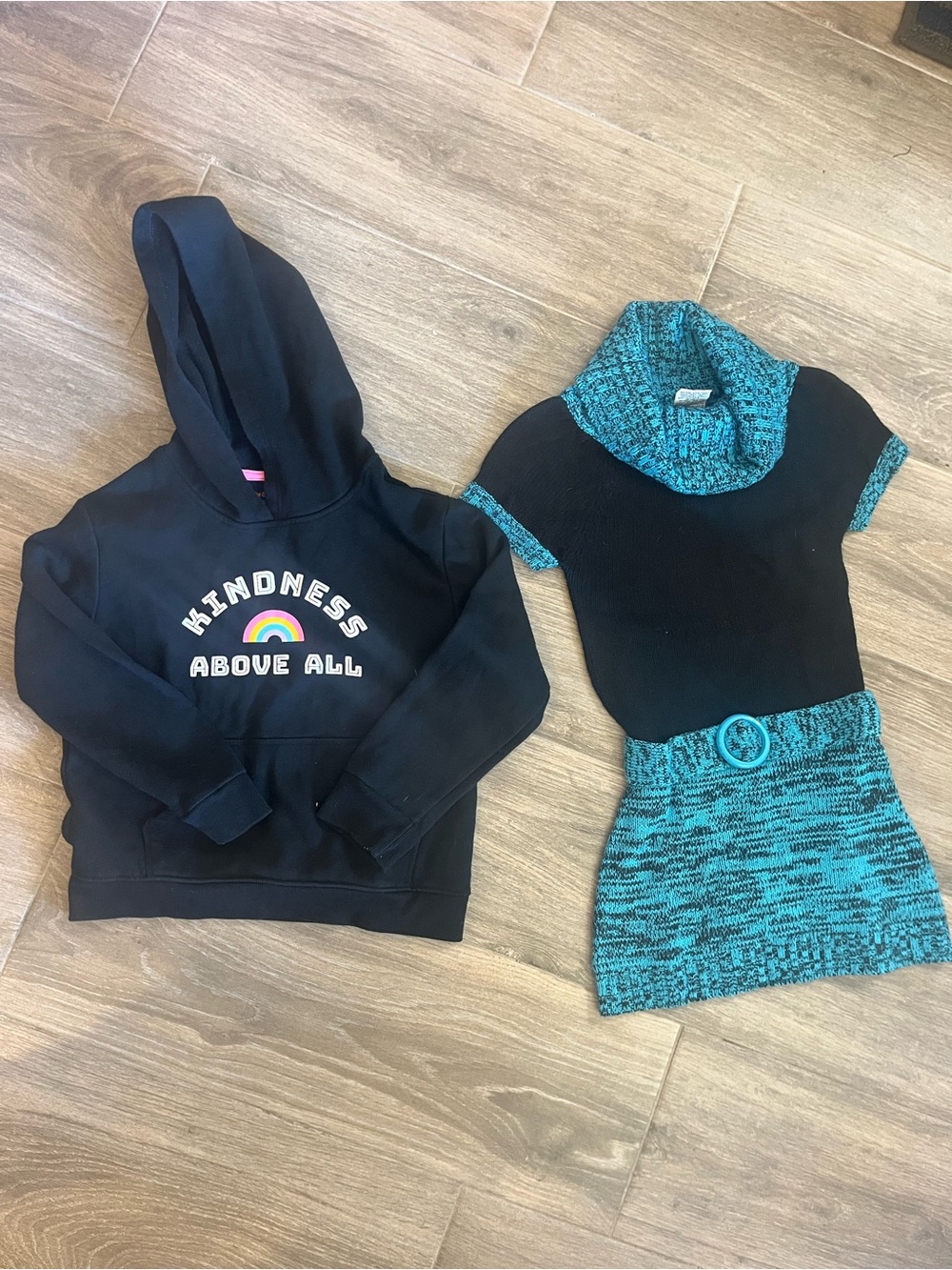 Cat & Jack Black Hoodie with Rainbow and Dollhouse Teal and Black Dress